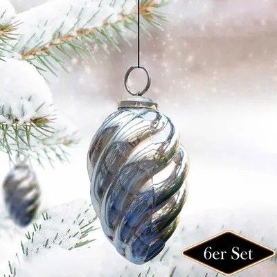 Produktbild von Christbaumkugelset Zapfen-Form, 6er Set |Glas, Silber, Struktur | H11,5xB7,0cm
