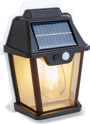 Produktbild von Ländliche hängende Gartenlaterne mit LED-Glühbirnenlampe Solar – Solarlaterne – Außenwandlampe – Warmweiß – Bewegungssensor