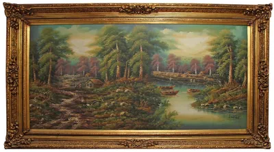 Produktbild von Casa Padrino Barock Ölgemälde Landschaft Mehrfarbig / Gold 285 x H. 164 cm - Riesiges handgemaltes Barock Gemälde mit massivem Prunkrahmen