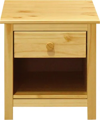 Produktbild von Möbilia Nacht-Kommode | mit 1 Schublade, 1 offenes Fach | Kiefer-Holz | B 46 x T 37 x H 50 cm | 19020052 | natur lackiert | Serie NACHTKOMMODE