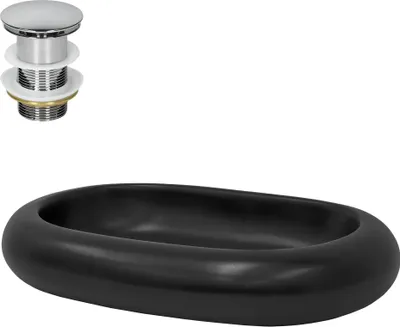 Produktbild von LuxeBath Waschbecken Aufsatzwaschbecken Oval, 65x45x11 cm, Schwarz, aus Keramik, inkl. Ablaufgarnitur ohne Überlauf
