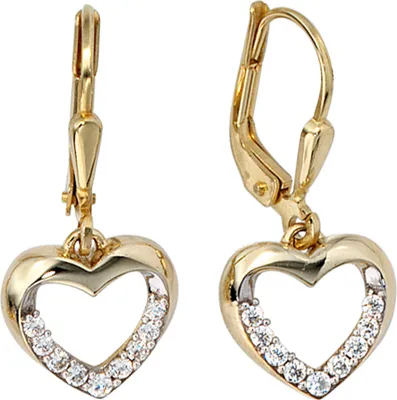Produktbild von Ohrringe Ohrhänger Boutons Herz Herzen Zirkonia 333 Gold Gelbgold Damen