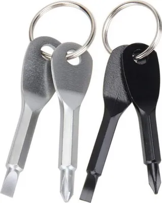 Obrázek produktu pro 2 kusy mini šroubováků na klíčenku, přenosné, sada šroubováků, nářadí, šroubováky pro opravy, plochý a křížový, černá a stříbrná barva