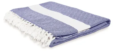 Imagen del producto de Elzusha - Manta de algodón para cama, diseño a cuadros, 200 x 240 cm, azul oscuro
