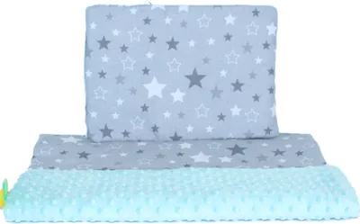 Produktbild von Minky Baby Kinderwagenset Kuscheldecke Kinder Decke Kissen 50 x70 cm 9. Star Dunkel + Minze