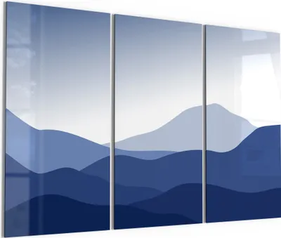Produktbild von DEQORI Glasbild Echtglas 3x50x100 cm 'Berge im Blauschleier' Wandbilder XXL groß