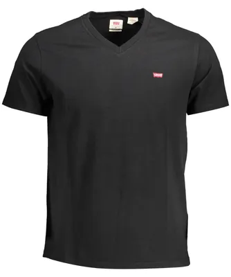 Produktbild von Herren Kurzarm T-Shirt Schwarz mit V-Ausschnitt und Logo Applikation
