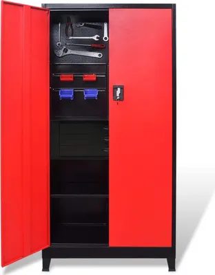 Obrázok produktu pre vidaXL Skriňa na náradie s truhlou na náradie oceľ 90x40x180cm červená čierna