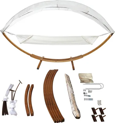 Obrázek produktu pro Houpací síť s rámem houpací tyč houpací síť venkovní dřevo XXL zahradní houpací síť rám 2 osoby 410cm