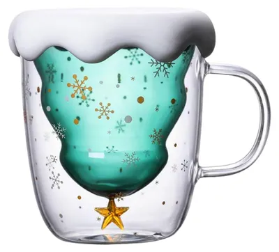 Immagine prodotto di Bicchieri in vetro a doppia parete con motivo natalizio a forma di albero di Natale, capacità 300 ml