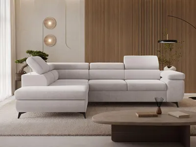 Produktbild von GrainGold Ecksofa L-Form Links Argon - Ecksofa mit Schlaffunktion und Bettkasten - Moderne Ecksofa, Wohnzimmer Ecksofa - Eckcouch Grau (Castel 80)