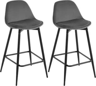 Produktbild von Klihome Barhocker, Küchenhocker Samt, mit Fußstütze, gepolstert, Metallbeinen, Dunkelgrau