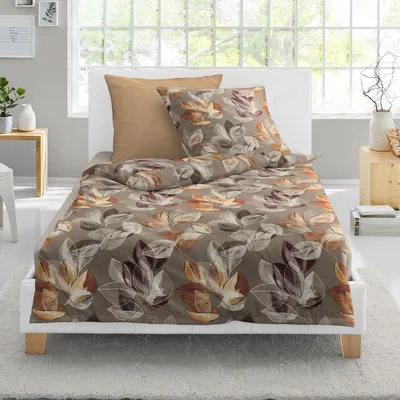 Produktbild von Bettwäsche Bierbaum Biber 4136-81 Blätter nuss caramel orange 135x200