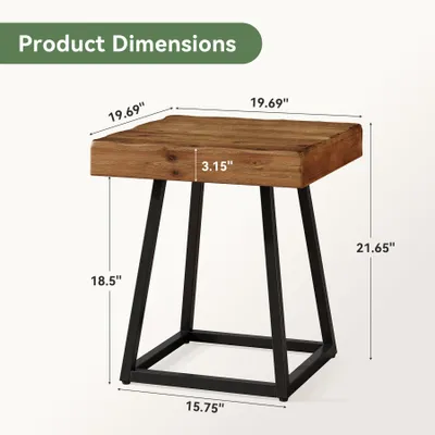 Produktbild von Tribesigns Beistelltisch aus Massivholz, quadratischer Beistelltisch (50 cm) mit Metallgestell, industrieller Nachttisch für Wohnzimmer, Schlafzimmer