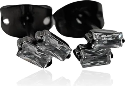 Produktbild von Titan Ohrringe Ohrstecker in verschiedenen Farben mit rechteckigen Kristallen Farbe - Schwarz
