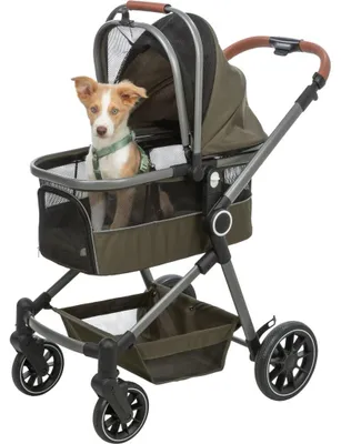 Produktbild von TRIXIE Hundebuggy bis 22 kg mit abnehmbarem Korb und Regenhaube - olivgrün - 56 × 101 × 100 cm