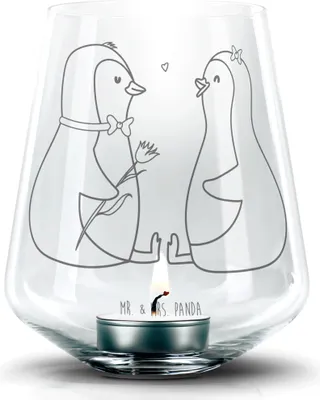 Produktbild von Mr. & Mrs. Panda Windlicht Glas Pinguin Pärchen - Transparent - Geschenk, Teelichthalter, Kerzenhalter, Hochzeitstag, Hochzeitsgeschenk, Verknallt, Hochzeit, Laterne