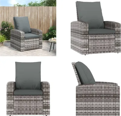 Image de vidaXL Fauteuil de jardin Réglable avec Coussin Gris Poly Rotin - Fauteuil de jardin - Fauteuil de terrasse - Outdoor Fauteuil - Chaise de jardin