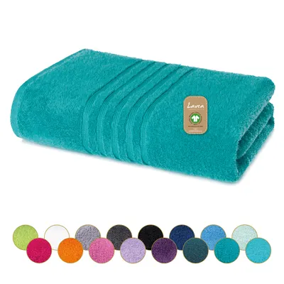 Produktbild von Lavea® Badetuch 100x150 cm, 100% Baumwolle, Duschtuch, saugstark, weich, hautfreundlich, Frottierserie Bali, waschbar, strapazierfähig – Ozeanblau
