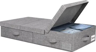 Image de Coffre de rangement sous lit, à ouverture par le haut, avec couvercle et poignées, 80 x 41 x 15 cm, pour le linge de lit