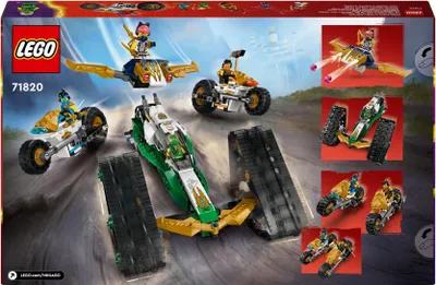 Zdjęcie produktu dla LEGO NINJAGO Wielofunkcyjny pojazd ninja, Zabawka dla 9-latka, Zestaw 4 w 1: 2 Motocykle, Szybowiec i Terenówka, 6 Minifigurek w tym Lloyd, Nya i Cole, Prezent dla Chłopca i Dziewczynki, 71820