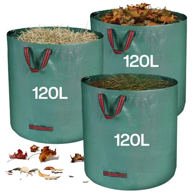 Obrázok produktu pre Odpadový vak do záhrady, robustný, 120 litrov, s rúčkami, vyrobený z polypropylénu, určený na záhradský odpad