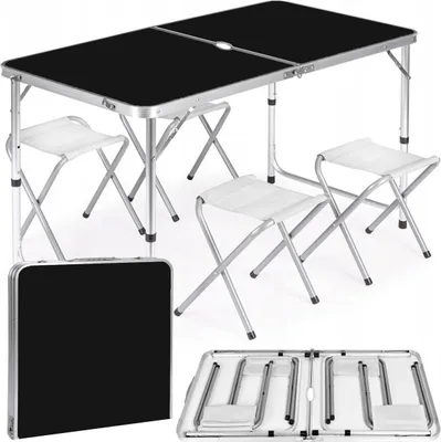 Zdjęcie produktu dla Stół składany z otworem 120x60cm Heckermann Czarny + 4x Taboret