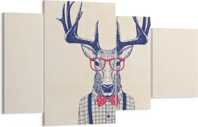 Produktbild von Bild auf Leinwand - Leinwandbild - Charakter Hirsch Illustration hipster - 120x70cm - Wand Bild - Wanddeko - Leinwanddruck - Bilder - Kunstdruck - Leinwand bilder - Wandkunst - DL120x70-3120
