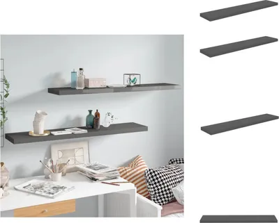 Obrázek produktu pro vidaXL Plovoucí police 2 ks. MDF 120x23,5x3,8 cm, šedá barva, vysoký lesk - Nástěnné police