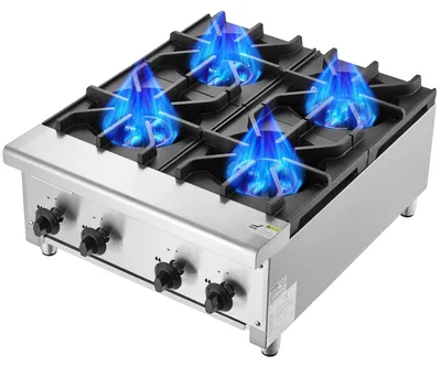 Image de VEVOR Cuisinière à gaz commerciale Cuisinière à gaz avec 4 plaques de cuisson à gaz, propane / gaz naturel Plaque de cuisson à gaz en acier inoxydable, appareil de cuisson commercial 610 x 775 x 335 mm