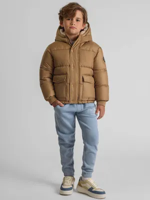 Produktbild von Minoti Sportjacke wattiert beige für Jungen - warme Kinder Winterjacke mit Teddy-Fleece Kapuze und Taschen