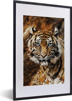 Produktbild von MuchoWow® MuchoWow® Gerahmtes Poster Tiger - Gemälde - Kopf 40x60 cm - Poster mit zchwarzem Bilderrahmen - Poster in Rahmen