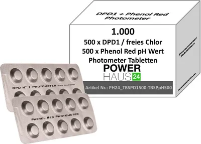 Produktbild von POWERHAUS24 - 1.000 Photometer Testtabletten - 500 pH Wert Phenol Red und 500 freies Chor DPD 1