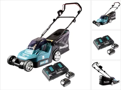 Image de Makita DLM 432 PT2 Tondeuse à gazon sans fil 36 V ( 2x 18 V ) 43 cm Brushless + 2x Batteries 5,0 Ah + Chargeur double