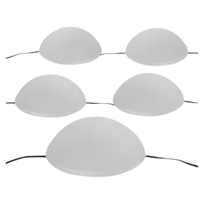 Five white frosted half-sphere LED solar lights arranged in a staggered pattern.