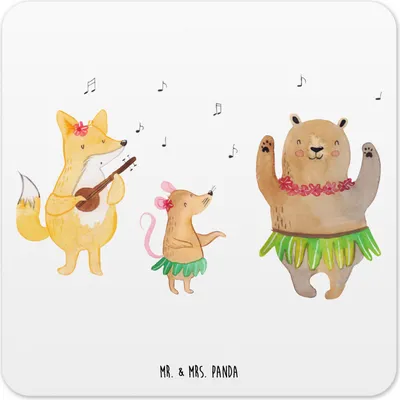 Produktbild von Mr. & Mrs. Panda Untersetzer für Gläser Waldtiere Aloha 15er Set - Weiß - Geschenk, Hase, Glas-Untersetzer, Lustige Sprüche, Musik, Tischuntersetzer, Igel, Coaster, Bär