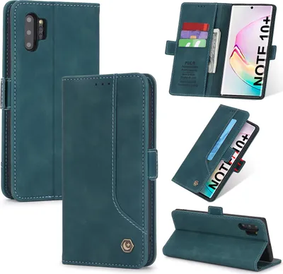 Produktbild von Galaxy Note 10+ Plus Hülle, LaimTop Retro Kunstledertasche Schutzhülle mit Kartenfach Standfunktion für Samsung Galaxy Note 10+ / Note 10 Plus 5G Blau