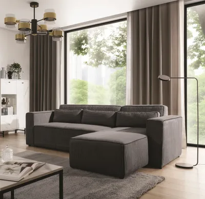 Produktbild von Ecksofa Schlafsofa WALDO Stoff Poso Anthrazit Ottomane Rechts