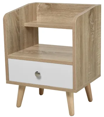 Produktbild von Platzsparender Nachttisch mit Schublade und Holzablage 37x30x48cm