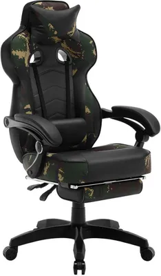 A gaming chair with a camouflage pattern.
