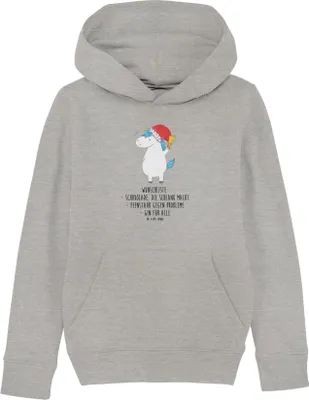 Produktbild von Mr. & Mrs. Panda Kinderpullover Einhorn Weihnachtsmann 9-11 Jahre (134/146) - Heather Grey - Geschenk, Einhörner, Weihnachten, Unicorn, Hoodie, Sweater, Schokolade, Gin