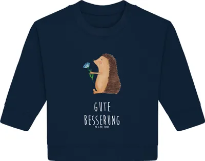 Produktbild von Mr. & Mrs. Panda Organic Baby Pullover Igel Blumen 24. - 36. Monat - French Navy - Geschenk, krank, Lustige Sprüche, Krankheit, Genesungswünsche, Gute Besserung, Bullover