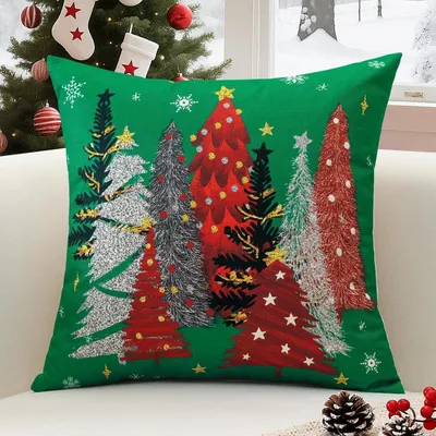 Produktbild von Weihnachten Kissenbezug 45x45 cm Grün Polyester-Leinen 1 Stück