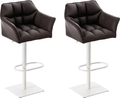 Produktbild von 2er Set Barhocker SIHAR - Kunstleder Braun 64x45x88 cm Weiß | Barstuhl Höhenverstellbar Mit Lehne Drehbar Tresenhocker Tresenstuhl Kneipenhocker