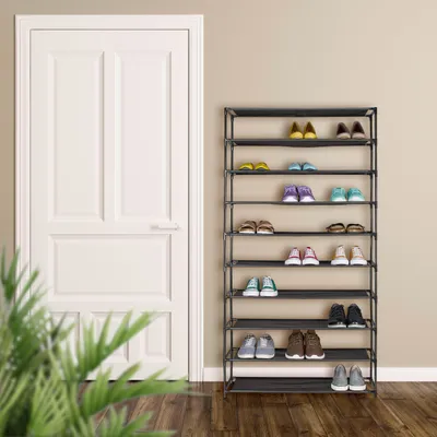 Produktbild von Schuhregal hoch - 10 Ebenen - Metall - Stoff - 83 cm breit - schwarz