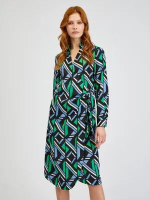 Produktbild von Orsay Grün-Schwarzes gemustertes Wickelkleid für Damen 422184660000__38