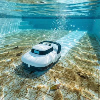 Produktbild von Kabelloser Poolroboter - Poolbodenreiniger - Bis zu 200 m² - 6000 mAh Akku - 40 W - Automatischer Poolreiniger - Feinfilter 106 μm - Weiß [56441]