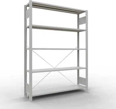 Produktbild von Schulte Büro-Fachbodenregal MULTIplus85 Stecksystem ohne Anschlagleiste | Grundregal | Fachlast 85kg | HxBxT 180x130x30cm | 5 Ebenen | Einseitig nutzbar | Lichtgrau