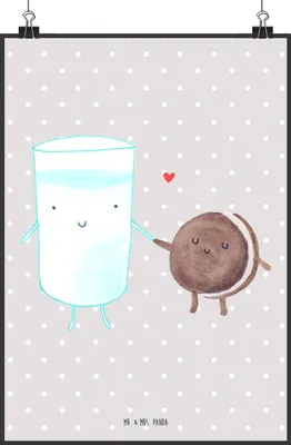 Produktbild von Mr. & Mrs. Panda Bild Milch Keks DIN A2 - Grau Pastell - Geschenk, Milk, Cookie, Kaffee, Kunstdruck, Plakat, wandkunst, Lustige Sprüche, drucke, Wanddekoration, Kekse