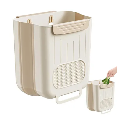Produktbild von Wandmontage Mülleimer 7L, Faltbarer Küchenabfalleimer zum Einhängen an Schranktüren, Klappbarer Abfallbehälter für Küche, Camping, 20x12x21cm, Weiss